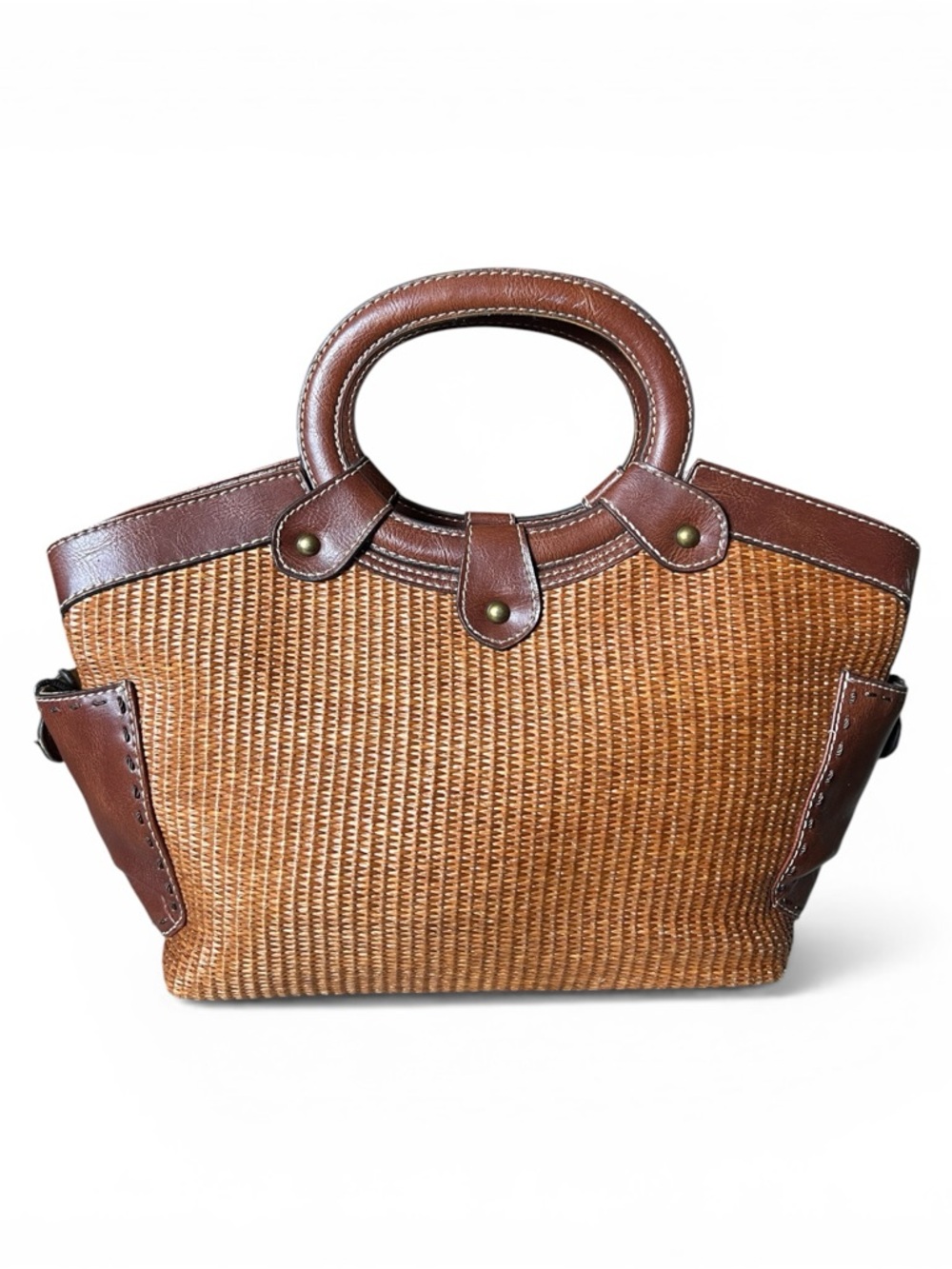 Fossil Vintage Woven Jute & Leather Circle Handle Satchel